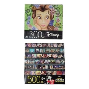 Disney Puzzles Belle Princess Mickey Mouse 300 500 Piece Lot Of 2 Cardinal